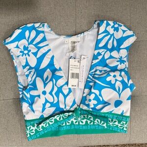 Floral Blue and Green Women's Swim Top